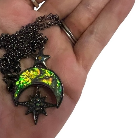 Iridescent Crescent Moon and Star Pendant Necklace - Picture 5 of 5